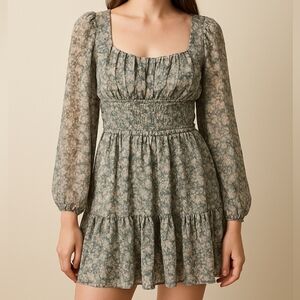(E) Trixxi Size L Floral Print Smocked Dress, Mini Dress